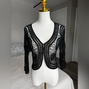 Zashi | Black Sheen Crochet Cardigan